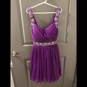 Purple Knee length dress with rhinestones